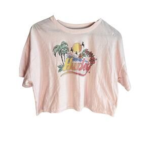 Hurley Graphic Crop Top Womens Mediuml Pink Hawaii Tropical Surf Tee